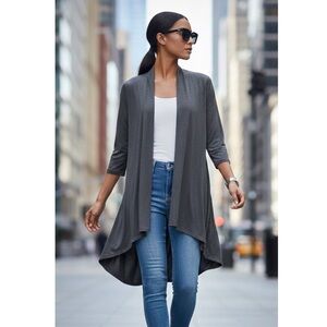 ReneeC. Bamboo Cardigan XL Charcoal Gray High Low Open Front Duster Made in USA